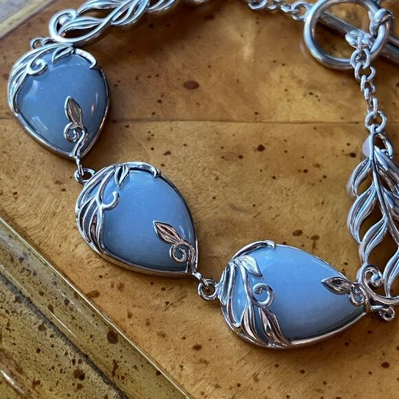 Natural Angelite Sterling Silver Bracelet - Picture 2 of 9